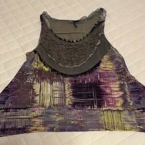 Anthropologie Purple and Gray Embellished Tank Top